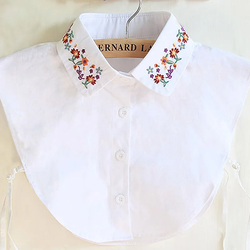 Fashion colorful embroidery collar cotton shirt fake collars white