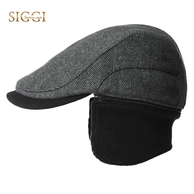 SIGGI Winter Wool Peaked Hats For Men Acrylic Warm Earflap Dad Duckbill