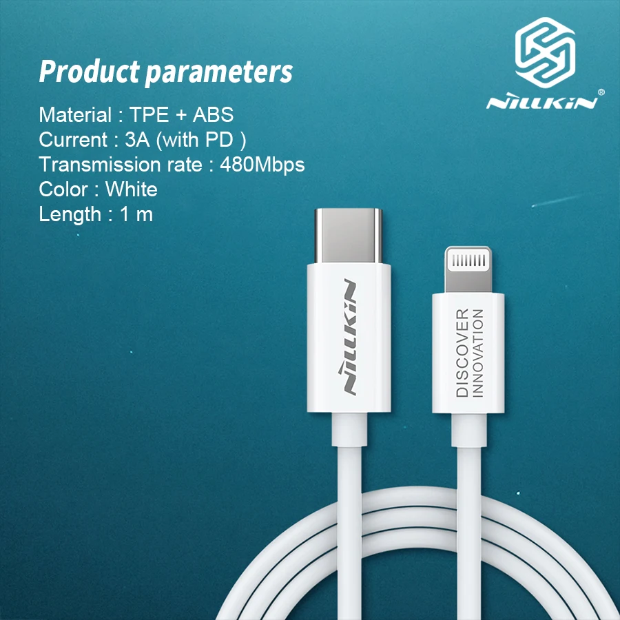 

NILLKIN Type-C to Lighting Cable pd cable MFi Certified Supports Power delivery Fast Charging with Type C PD Charger for iPhone
