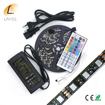 

Flexible SMD 5050 Black PCB RGB LED Strip IP65 Waterproof DC12V 60LED/m 44KEY BOX/MINI IR Remote Controller 12V 5A Power Adapter