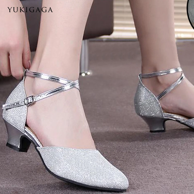  2019 Brand New Red Gold Silver Black Latin Dancing Shoes Women's Closed Toe Salsa Shoes Party Ballr