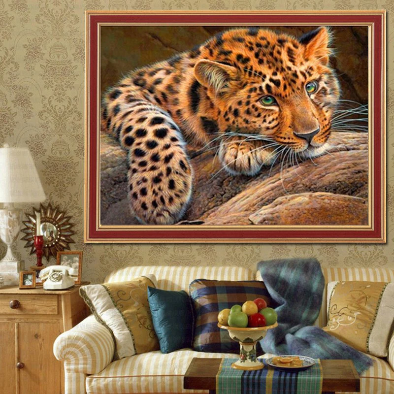 

Paintings Modern Resin Animal 5d Leopard Cross Stitch Diamond Painting Diy Needlework Kits Diamond Embroidery 25*35