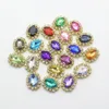 LKERAN 10pcs/lot 16*20mm oval Metal Buttons Rhinestone acrylic button Golden 4-hole sewing DIY Handwork clothing decoration 4