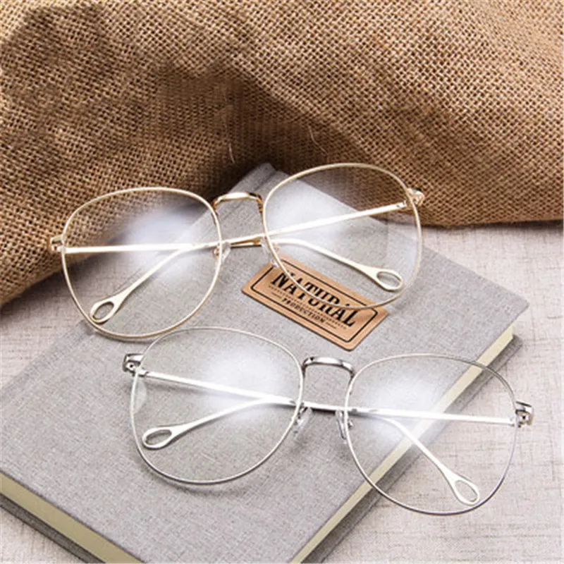 Ретро большие плоские зеркальные уличные очки для женщин, тонкие металлические простые прозрачные очки, оправа для очков, прозрачные линзы, мужские очки