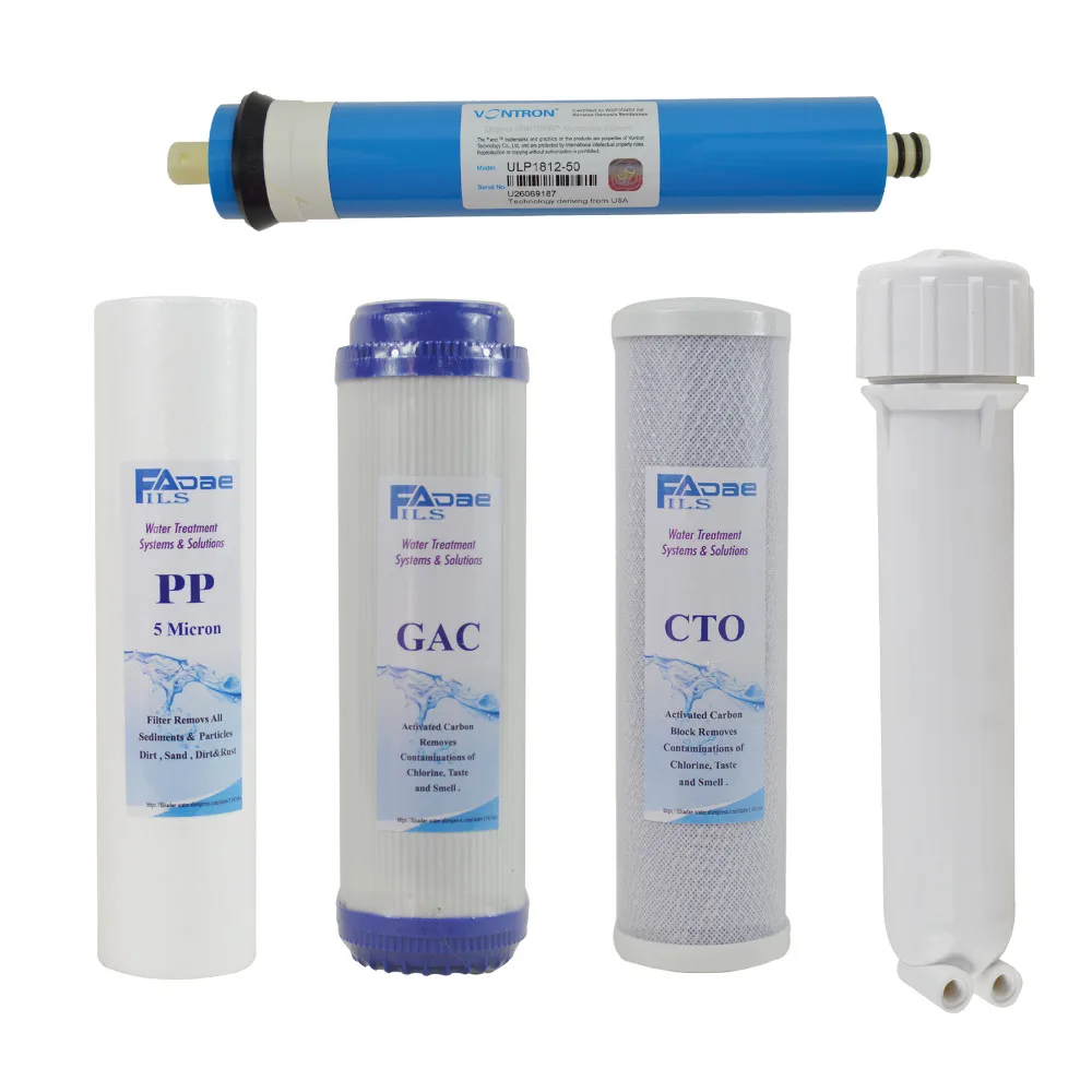 

Reverse Osmosis System Spare parts 10" PP+GAC+CTO+50G Membrane Elements+Membrane Housing( 5 PACKED)