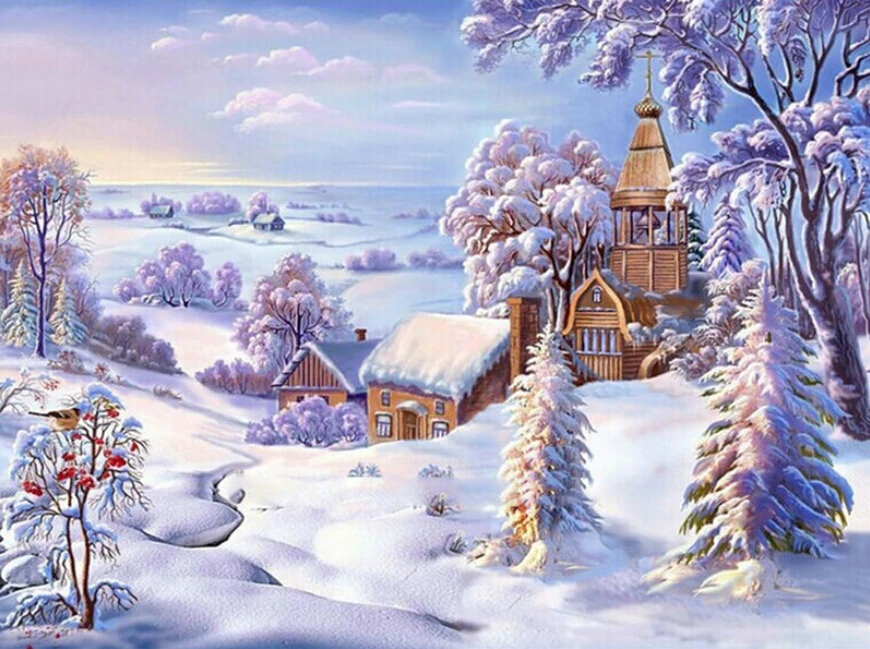 

DRAWJOY Snow Landscape Framed Pictures DIY Painting By Numbers Wall Art Acrylic Painting On Canvas and Painted Home Decor