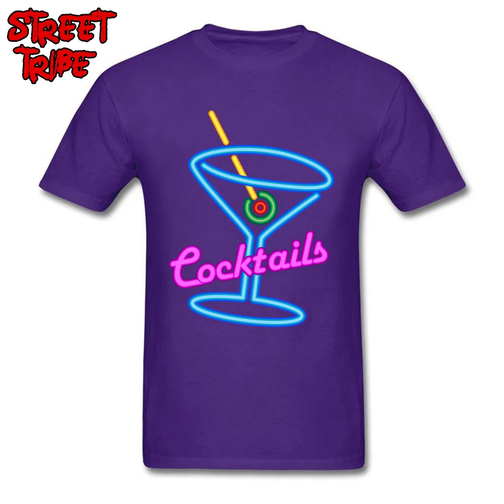 cosiecomfortable Short Sleeve Tees Summer Funny Crew Neck 100% Cotton Tops & Tees Men T Shirt Normal  Top Quality cocktail rum and coke beer martini juice neon purple