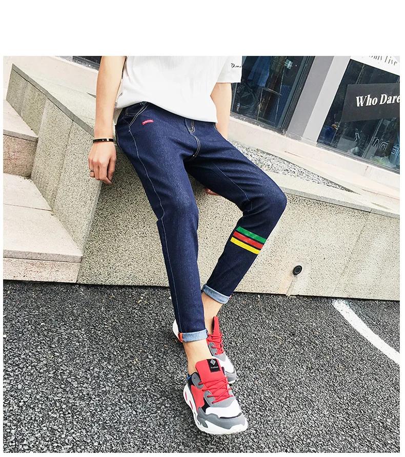 Осенне-летняя тонкая мужская одежда девять очков джинсы мужские ноги Корейская версия тренд сто мальчиков 9 очков брюки для похудения