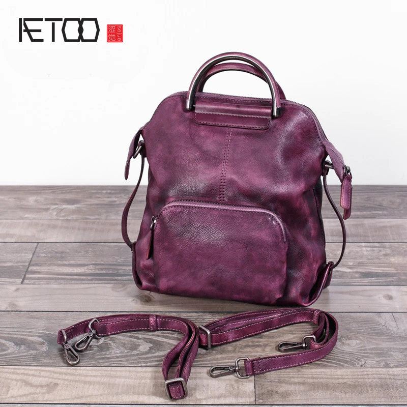 

AETOO The new vintage women's first layer of leather shoulder bag can be hand-painted hand-wiping original leather bag