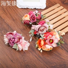 Haimeikang Fabric Rose Hair Comb Handmade Wedding Bride Hair Comb Flower Headdress Beach Wedding Hair Accessories for Women