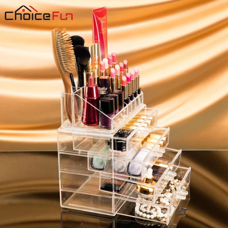 CHOICEFUN سطح منزل واضح صندوق تخزين بلاستيكي كبير حامل أحمر الشفاه الاكريليك التجميل درج المكياج ماكياج المنظم لفتاة CHOICEFUN سطح منزل واضح صندوق تخزين بلاستيكي كبير حامل أحمر الشفاه الاكريليك التجميل درج المكياج ماكياج المنظم لفتاة