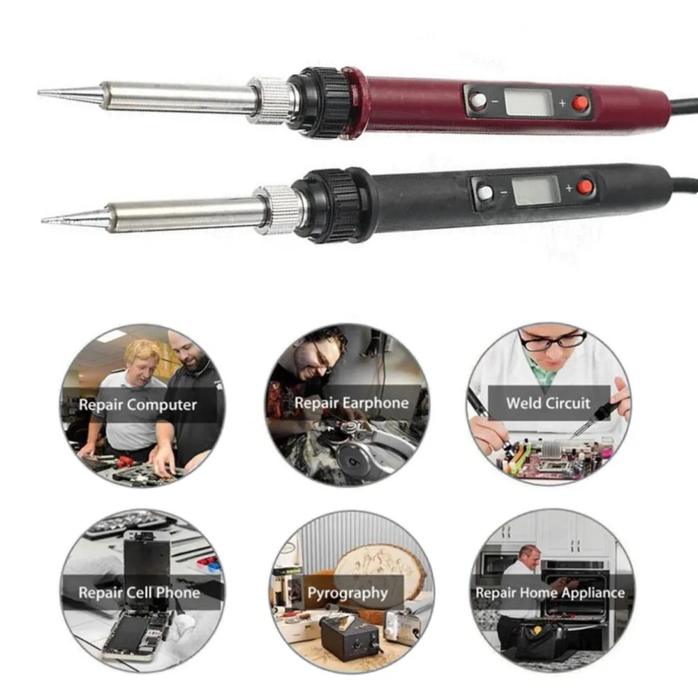 

80W 220V LCD Digital Thermostat Adjustable Lead Free Electric Soldering Iron Mini Soldering Station Tool