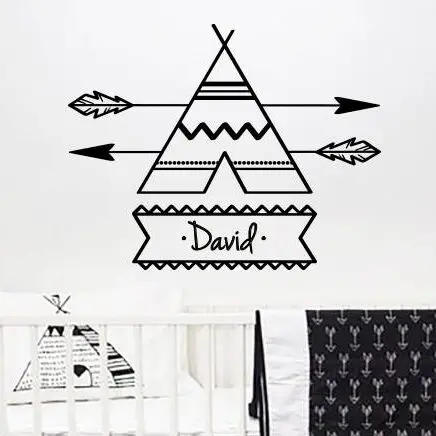 

Nursery Decor Teepee Arrow Customized Name Wall Sticker Personalized Name Tribal Arrows Wall Decal Bohemian Arrow Murals AY1258