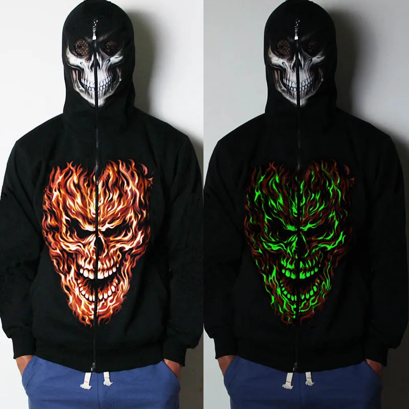 Luminous Skull Hoodie Men Women Sweatshirt Outerwear Male Tops Spring Hooded Jacket Coat Glow In The Dark Clothing  (14)