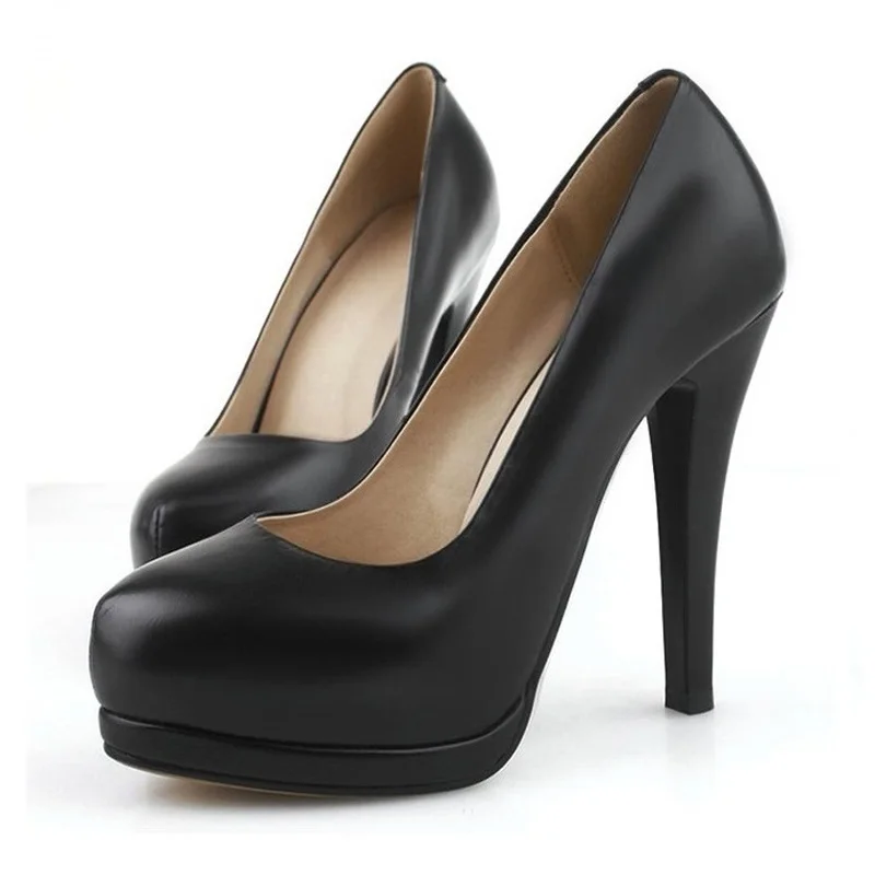

2017 Black Genuine Leather 10 cm Sexy High Heels Women Pumps Ladies Platform Office Shoes Woman Chaussure Femme Talon Mariage