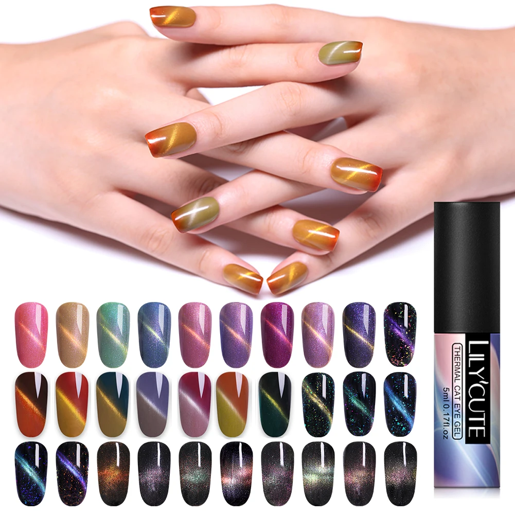

LILYCUTE Shimmer Glitter Cat Eye Nail UV Gel Sequins Soak Off Magnetic Gel Polish Manicure Varnish Nail Art Design