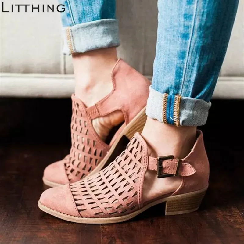 

Litthing Summer Spring Woman Shoes Pumps Peep Toe Sandals Women Zip Chunky Square Heel Ankle Booties Womans Sandals Plus Size 43