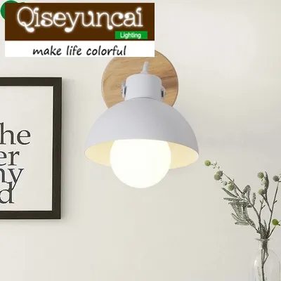 

Qiseyuncai E27 modern bedroom living room bedside solid wood wall lamp Nordic style corridor iron art simple ceiling lamp