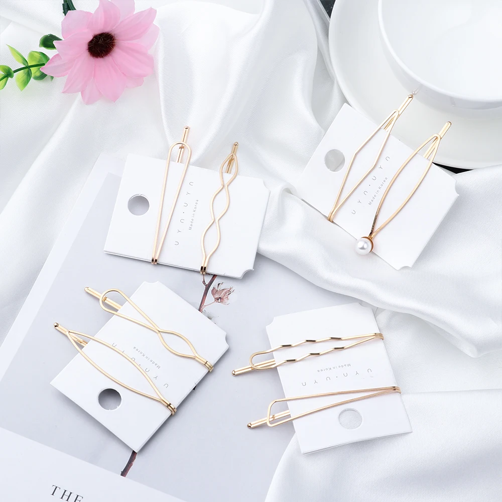 1Set Korea Geometric Rhombus Gold Silver Color Hairpins Hair