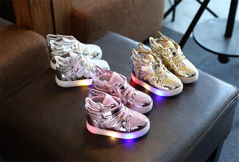 New Kids Glowing Sneakers Spring  Autumn Wing LED USB Luminous Lighted Shoes For Boys Girls Cute Children Lighted Sneaker XSKD01 (1)