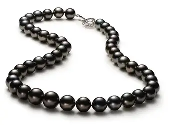 

free shipping stunning 11-12mm black red pearl necklace 18inch 925s
