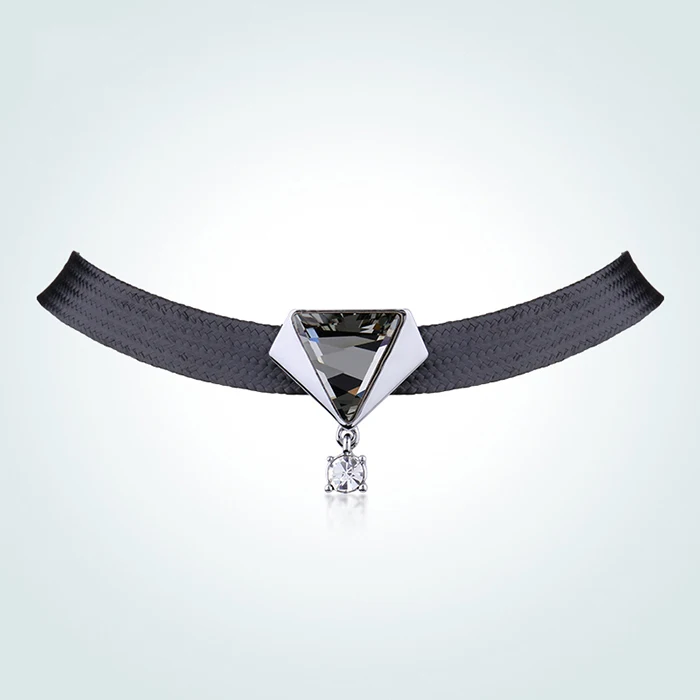WARME FARBEN кристалл женщин 925 колье ожерелье ювелирные изделия барочное ожерелье черный ремень минималистический чокер - Цвет камня: Grey