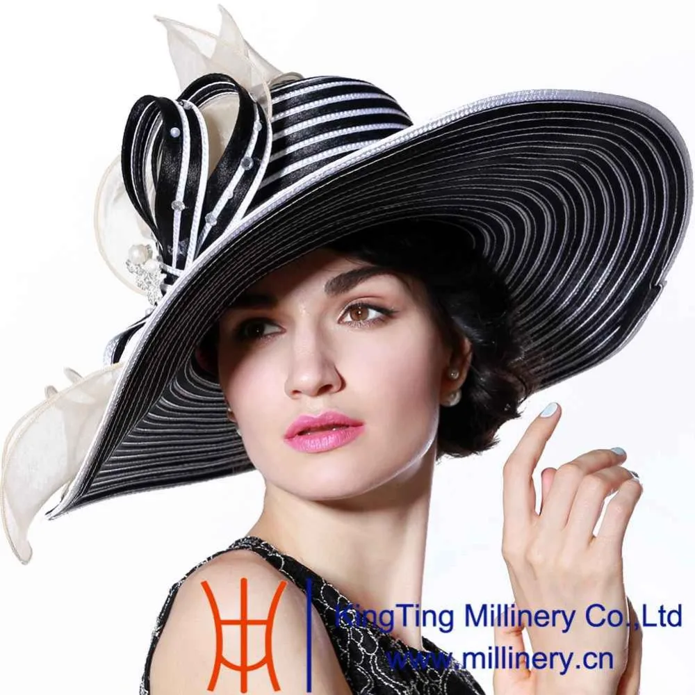 June's Young Fashion Summer Church Hats 100 Polyester Striped Pattern