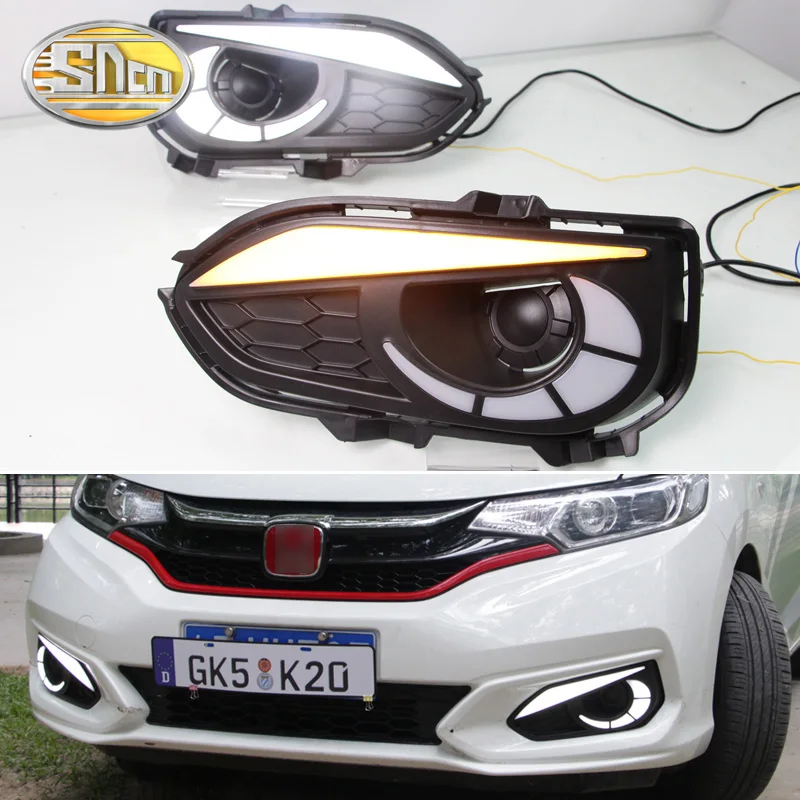 

2PCS LED Daytime Running Light For Honda Fit Jazz 2018 2019 Flowing Turn Signal Function 12V Car DRL Fog Lamp Decoration