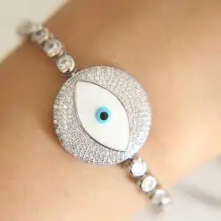 Lucky luxury big evil eye charm tennis браслет cz турецкие шикарные украшения для глаз - Окраска металла: Платиновое покрытие