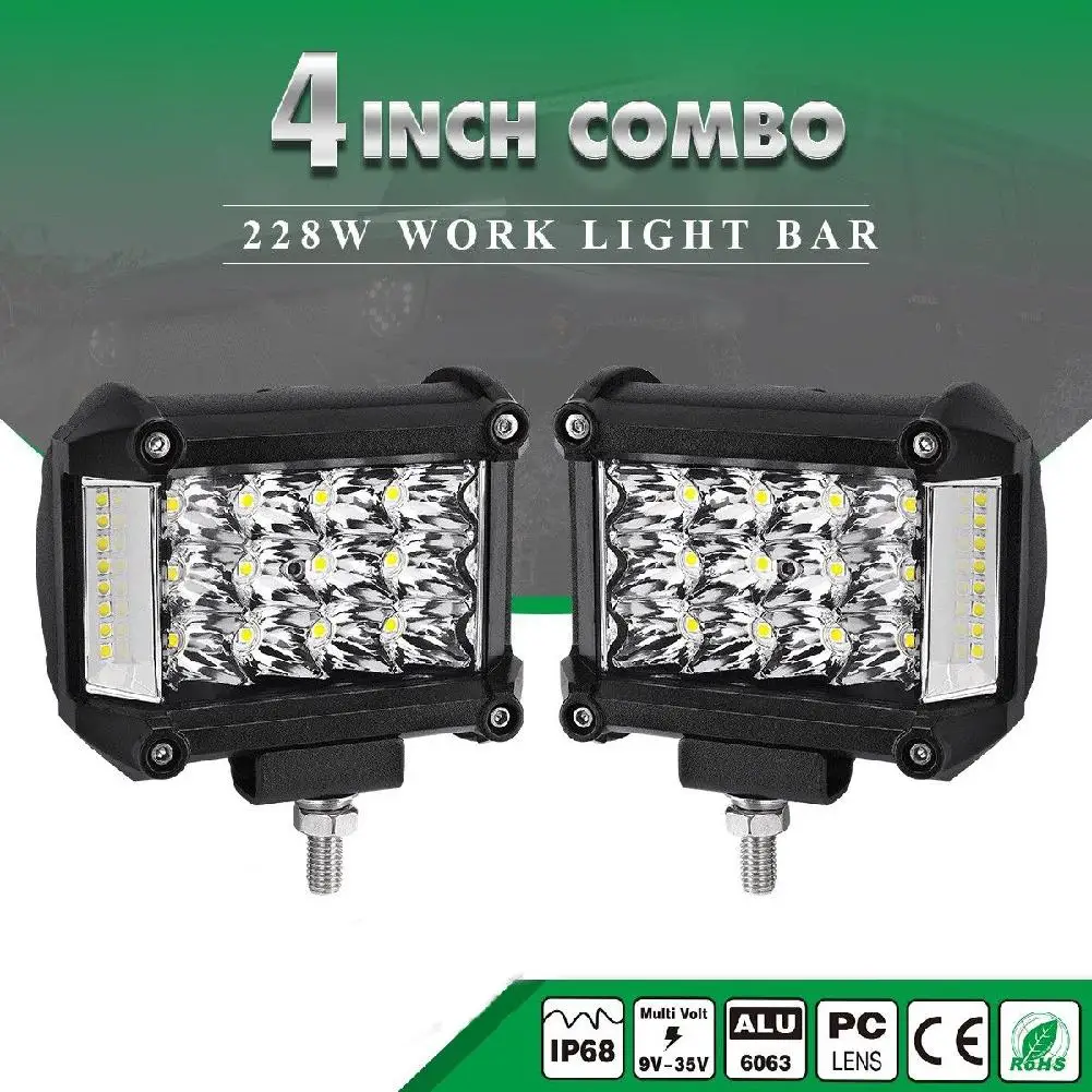 

4" 228W LED Work Light Bars Combo Side Shooter Driving Lamps for JEEP Offroad LED Cubes 38pcs 3030 LEDs Work Lamps Light Bulb