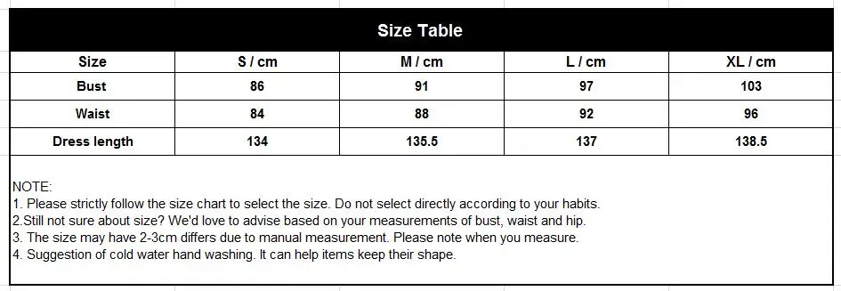 size table
