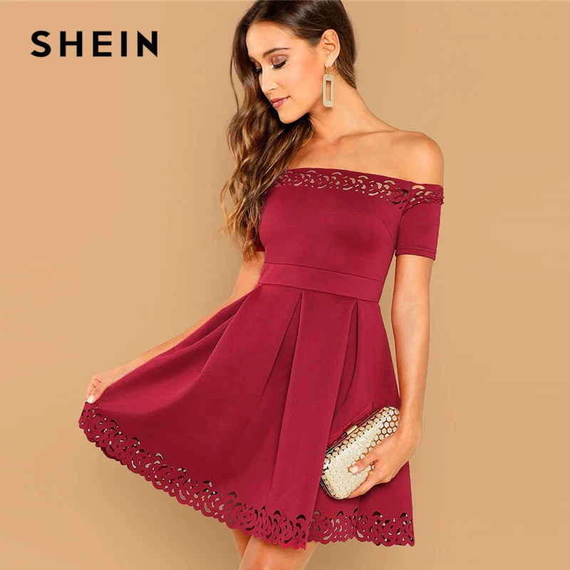 SHEIN Облегающее Платье Клёш С Открытыми Плечами Женские Летние Элегантные Платья С Коротким Рукавом С Средней Талией|Платья| | АлиЭкспресс