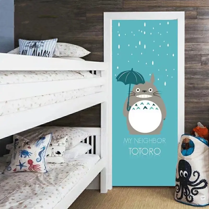 

90x200cm/77x200cm Japan Cartoon Cat Door Sticker For Kids Room Bedroom Cute Vinyl Home Decor Decal 3D Self Adhesive Mural Paper