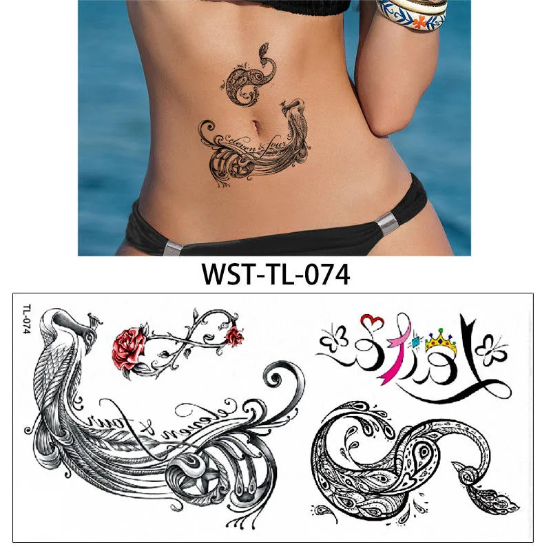 Glaryyears, 25 дизайнов, 1 лист, женское ювелирное изделие, татуировка, WST-TL, временное тело, грудь, талия, художественная татуировка, наклейка, классная Сексуальная подвеска-чокер - Цвет: WST-TL-074