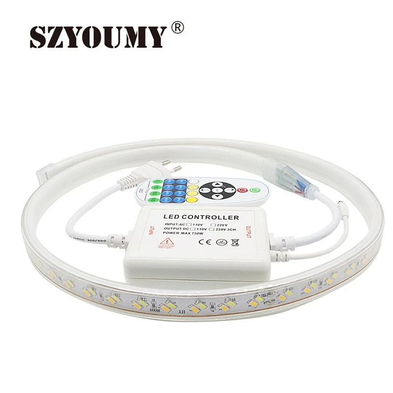 SZYOUMY 5730 120 светодиодный s/m 220 V Светодиодная лента CCT холодный белый и теплый белый двойной белый Диммируемый ленточный светильник + регулятор