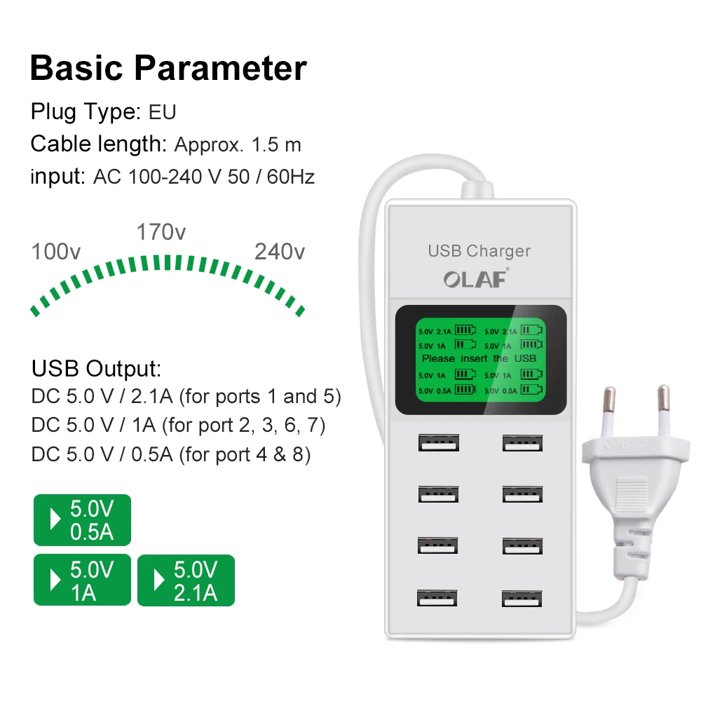 8-Порты и разъёмы Кабель для быстрой зарядки USB для Зарядное устройство EU Plug Настольный Быстрый Телефон Зарядное устройство адаптер для iPhone samsung Xiaomi huawei дорожное зарядное устройство для зарядки