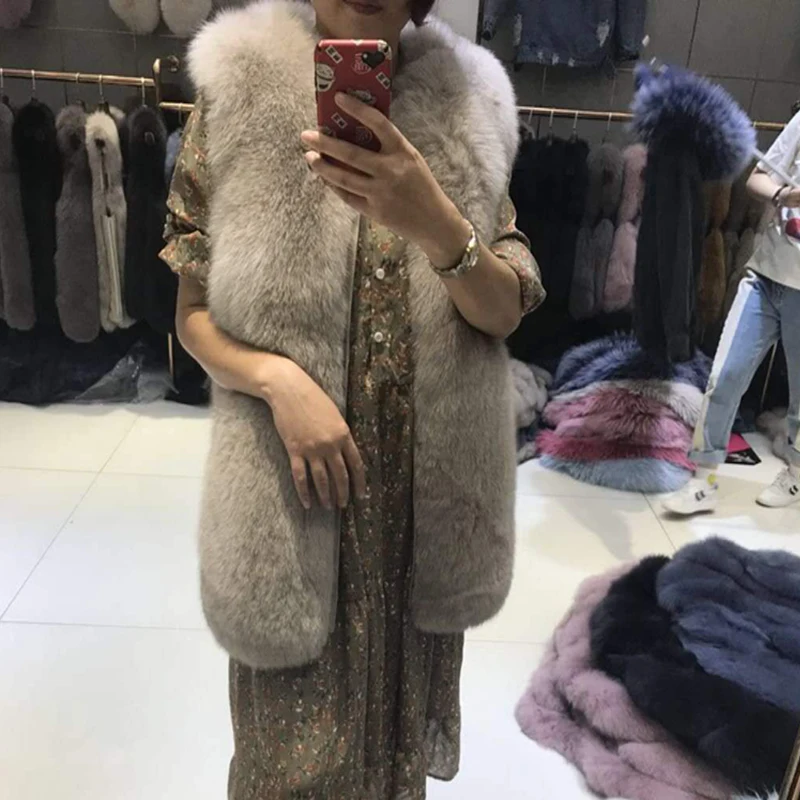 

2018 New Arrival Women's Real Fox Fur Vest Side Zippers Full Pelt Natural Fur Gilet rf0296