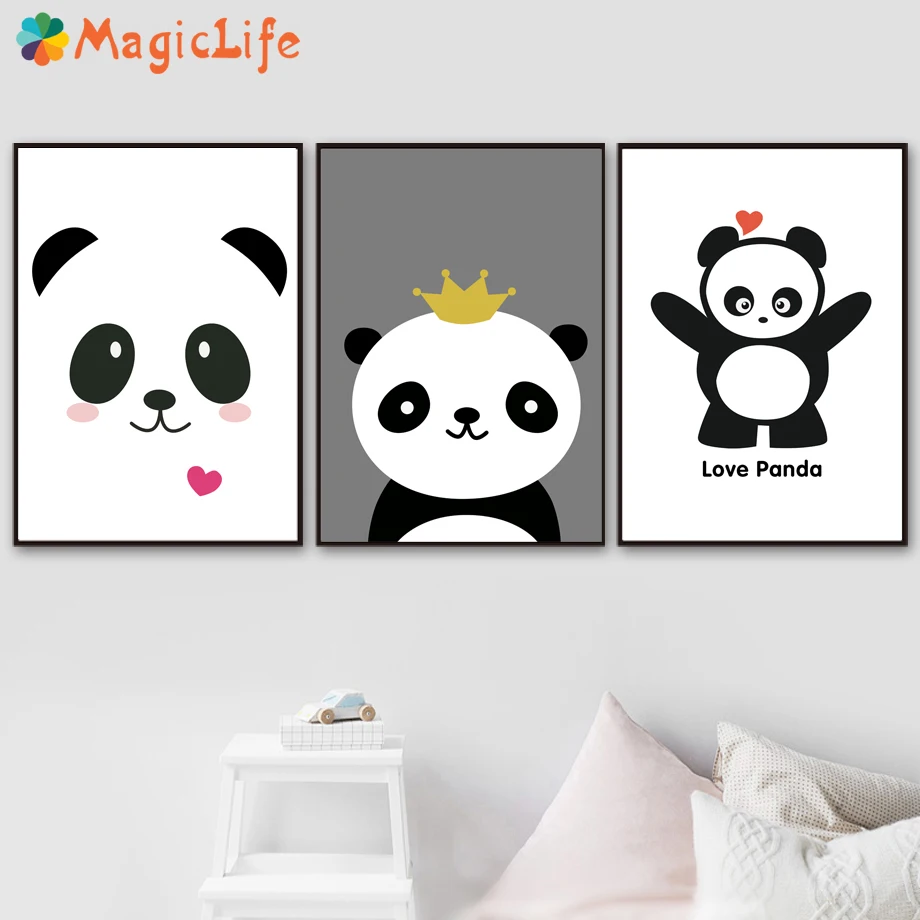 

Cartoon Panda Crown Decor Wall Art Canvas Painting Nordic Minimalist Poster Wall Pictures For Baby Kids Room Art Prints