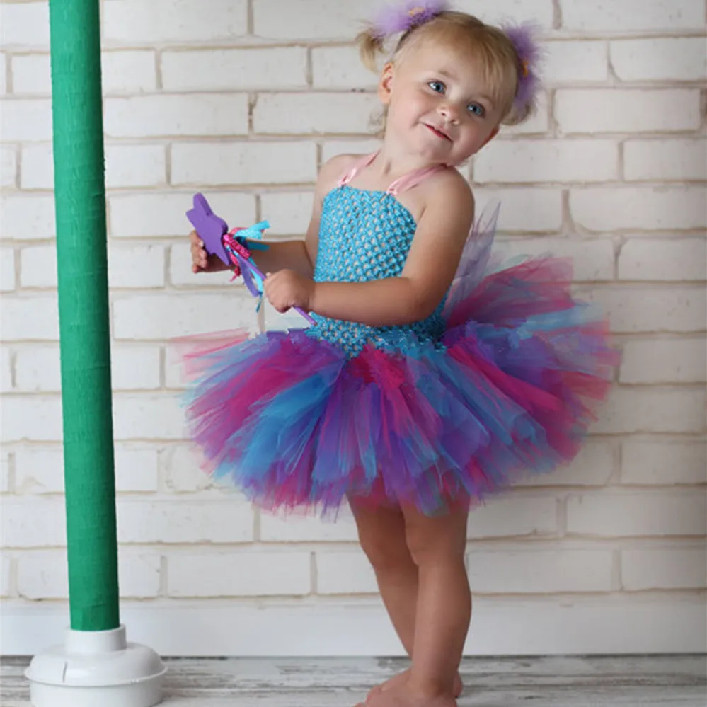 

Cute Baby Girls Crochet Tutu Dress Kids Handmade 2Layers Fluffy Tulle Ballet Tutus with Flower Headband Children Party Dresses