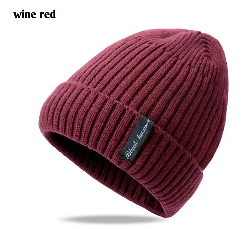 Шерсть, вязанная зимняя шапка для мужчин, Лыжные шапки бини, мужской теплый шарф, набор, шапка, вязаная Балаклава, мягкая шапочка для мальчиков - Цвет: dark red hat