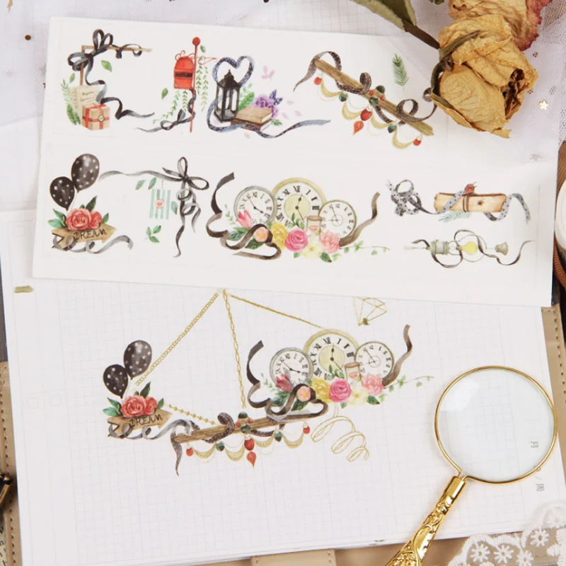 

1 Pcs Kawaii 45mm Wide Dream Flower Clock Washi Tape DIY Scrapbooking Sticker Stationery Masking Tape School Office Supply
