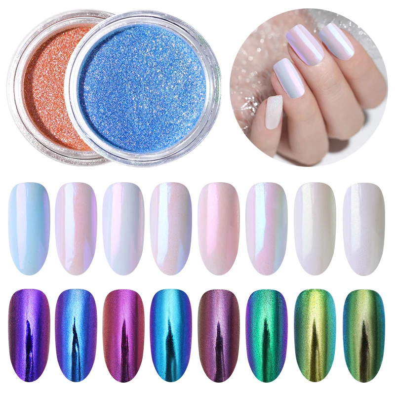 

Chameleon Nail Powder Set Mirror Effect Dust Glitter Shining Colorful Chrome Pigment Purple Blue Green Manicure Art Decoration