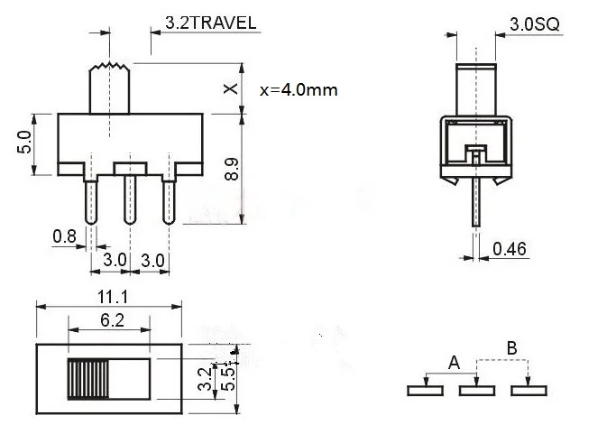 20 шт. скользящий переключатель 2 положения 3 Pin SPDT 1P2T сквозное отверстие PCB панель