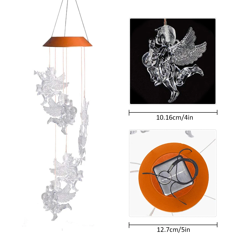 Светодиодный, солнечный, меняющий цвет, ангел, кукла в форме колокольчика, украшение для дома и сада, ветряные колокольчики