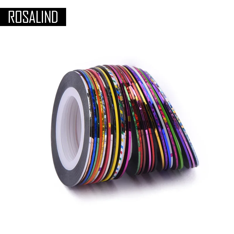 ROSALIND 30 шт 30 разноцветных рулонных лент разных цветов, линия для украшения ногтей, наклейки для самостоятельного украшения ногтей, блестящие ногти