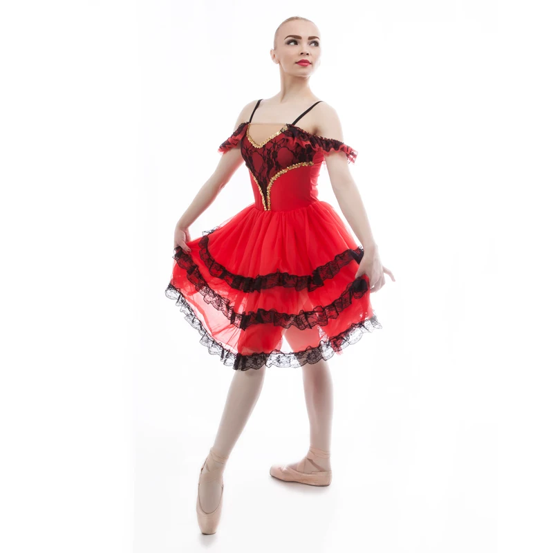 

Child/Women Spanish Dance Red Long Tutu,Girls Ballerina Stage Performance/Competition Costume,Ballet/Jazz/Tap/Ballroom Dancewear