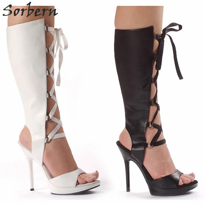 

Sorbern Womens High Heels Boots Lace Up Peep Toe Plus Size China 35-46 Bottines Femme 2018 Platform Boots Fashion Boots