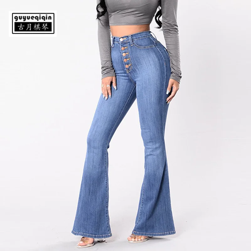 European Flare Jeans 2018 Slim High Waist Trousers Women Denim Full Length Pants Streetwear