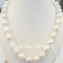 Большая Форма Риса 12-13 мм Белое Настоящее натуральное Жемчужное ожерелье 17"