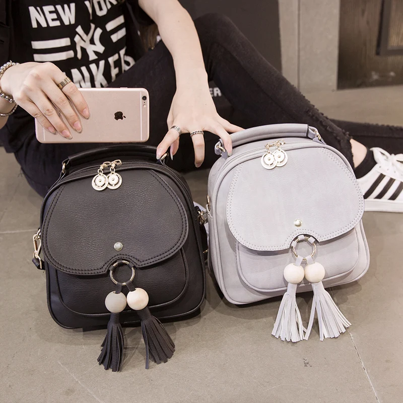 

2019 new design girl mini shoulder bag backpack female mini casual tassel small backpack women bag small travel bag